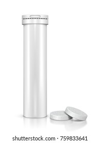 medical pills container and two pills isolated. Vector illustration