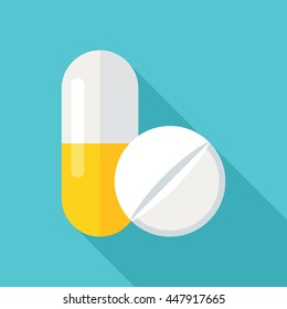 Medical pills flat icon. Stylized medication tablets symbol. Health care illustration in EPS8 vector format.