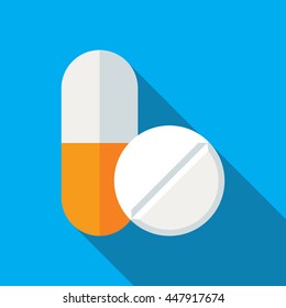 Medical pills flat icon. Stylized medication tablets symbol. Health care illustration in EPS8 vector format.