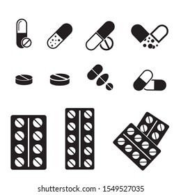 Medical pills icons set. Icons such as tablet, capsule, pill, medicine, medical pills.