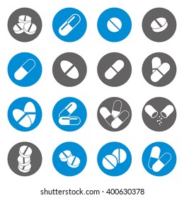 Medical pills icons set, vector collectionof healthcare  symbols.