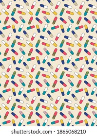 Medical pills medicine capsule seamless pattern. Flat line style vector illustration.
