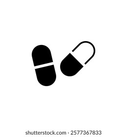 Medical Pills, Pharmaceutical Capsule, Drugs Solid Flat Vector Icon Isolated on White Background.