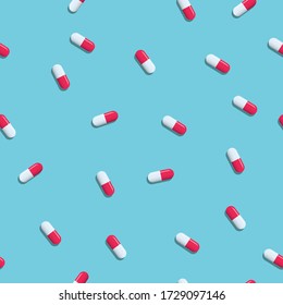 Medical pills pharmaceutical seamless pattern vector background. Treatment, cure for disease, virus, bacteria, antibiotics symbol. Eps10 illustration.