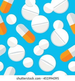 Medical pills seamless pattern. Stylized medication tablets texture. Pharmacology continuous wrapping background. Health care vector illustration in EPS8 format.