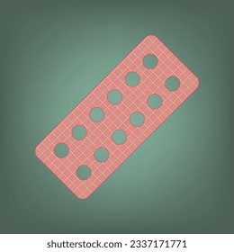 Medical Pills sign. Apricot Icon with Brick Red parquet floor graphic pattern on a Ebony background. Feldgrau. Green. Illustration.