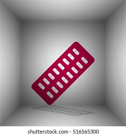Medical Pills sign. Bordo icon with shadow in the room.
