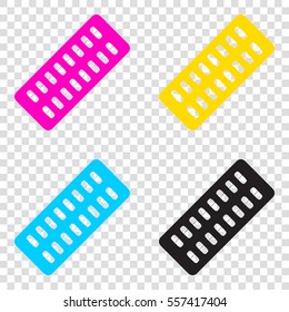 Medical Pills sign. CMYK icons on transparent background. Cyan, magenta, yellow, key, black.