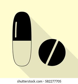 Medical pills sign. Flat style black icon on white.