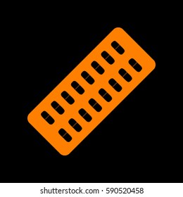 Medical Pills sign. Orange icon on black background.
