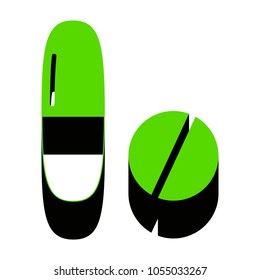 Medical pills sign. Vector. Green 3d icon with black side on white background. Isolated.