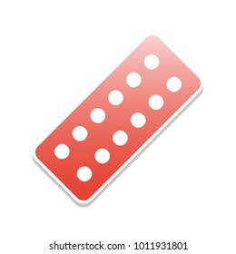Medical Pills sign. Vector. Reddish icon with white and gray shadow on white background. Isolated.
