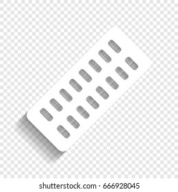 Medical Pills sign. Vector. White icon with soft shadow on transparent background.
