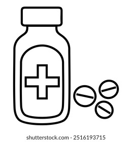 Medizinische Pillen, Tabletten und Flaschen Symbole für Drogerie, ui, Web, App. Symbolgrafik für die Gesundheitsmedizin.