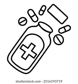 Medizinische Pillen, Tabletten und Flaschen Symbole für Drogerie, ui, Web, App. Symbolgrafik für die Gesundheitsmedizin.