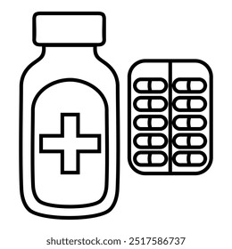 Medizinische Pillen, Tabletten und Flaschen Symbole für Drogerie, ui, Web, App. Symbolgrafik für die Gesundheitsmedizin.