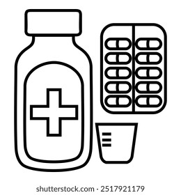 Medizinische Pillen, Tabletten und Flaschen Symbole für Drogerie, ui, Web, App. Medizinische Symbolgrafik mit Glasdesign-Vektor.