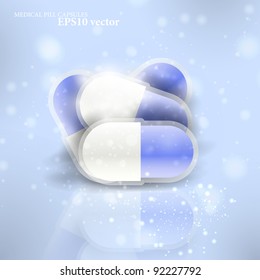 Medical pills - tablets vector illustration  on reflective surface, isolated objects eps10