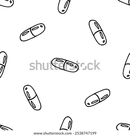 Medical pills vector doodle seamless pattern on white background