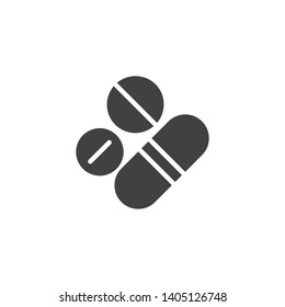 Medical pills vector icon. Medication tablets filled flat sign for mobile concept and web design. Medicine, drug glyph icon. Pharmacy symbol, logo illustration. Vector graphics