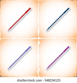 Medical pipette. Flat sticker with shadow on old paper. Vector illustration