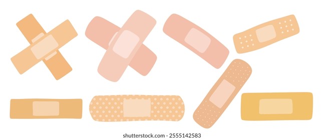 Medical plaster, adhesive bandage in the flat style on white background.