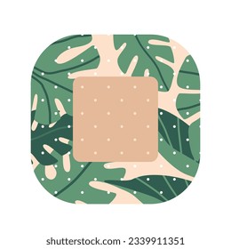 Medical Plaster Adorned With Monstera Leaf Pattern, Combining Functionality With Aesthetics Vector Illustration