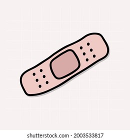 Medical Plaster, Bandage Doodle Icon, Vector Illustration.