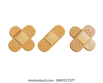 Medical plaster bandage icon set 3d render