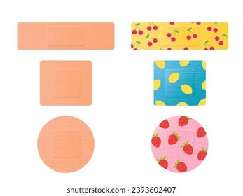 Medical plaster classic and kid set. First aid elements