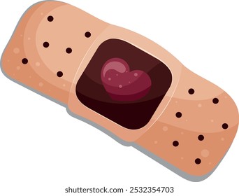 Medical plaster with cute heart, cartoon style. sticker, clipart. Medical patch beige color. 