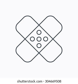 Medical plaster icon. Injury fix sign. Linear outline icon on white background. Vector