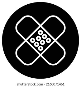 Medical plaster simple icon, vector. Flat design. White icon on black circle. White background.ai