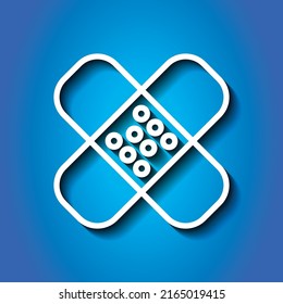 Icono de yeso médico simple, vector. Diseño plano. Icono blanco con sombra sobre fondo azul.ai