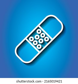 Medical plaster simple icon vector. Flat design. White icon with shadow on blue background.ai