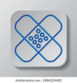 Medizinisches Gips einfache Ikone, Vektorgrafik. Flaches Design. Papierschnittdesign. Ausgeschnittenes blaues Symbol mit Schatten. Graues Abzeichen Button, grauer Hintergrund.ai