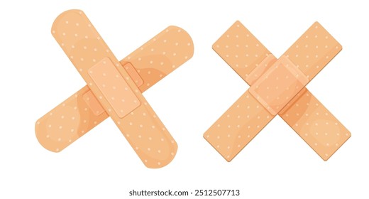 Medical plaster, strip. Breathable patch set. Firs aid tape, Different shapes. Recovery tape isolated on white background