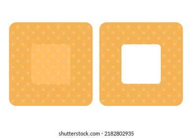 Medical plaster strips vector isolated. Two adhesive bandages from different sides, square shapes. Medical tool, first aid for physical injury.