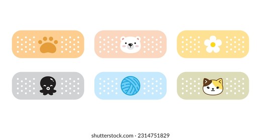 medical plaster vector polar bear footprint dog paw icon octopus cat calico yarn ball flower cartoon character logo pastel teddy symbol doodle pet animal illustration isolated design