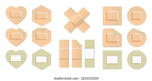 Medical plasters vector set isolated on white background. illustration of adhesive bandage elastic