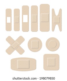 Medical plastic bandages of different shape, vector illustration