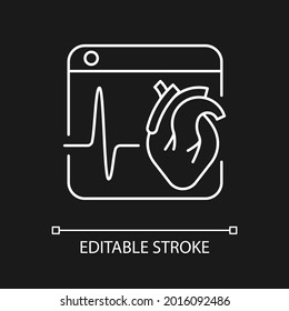 Medical platforms white linear icon for dark theme. Share medical data. Access healthcare services. Thin line customizable illustration. Isolated vector contour symbol for night mode. Editable stroke