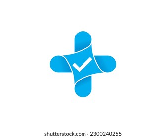 Marca médica más marcado Símbolo del icono de signo Concepto de logotipo Diseño de elementos. Marca de verificación, martillo, cruz, hospital, clínica, logotipo de atención médica. Plantilla de logotipo de ilustración de vector