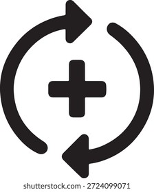 Medical plus con el ícono de flechas circulares que representa la actualización del Actualizar, la Renovación o el sistema de atención médica.