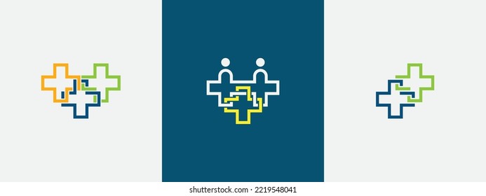 Medical Plus Cross Logo Concept sign icon symbol Element Design. People, Family, Health Care Logotype. Vector illustration template