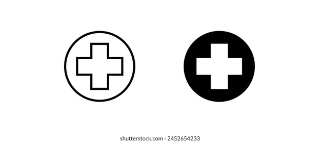 medical plus icon, Medical assistance cross hospital Ambulance and medicine Health care, Medicinal and pharmacy, First aid line and flat icons set, editable stroke isolated on white, linear vector