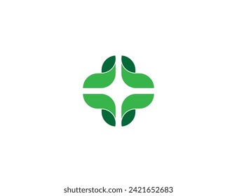 Símbolo del icono Concepto del logotipo médico más hoja Diseño del elemento. Cruz, Hospital, Clínica, Logotipo de Atención Médica. Plantilla de logotipo de ilustración de vector