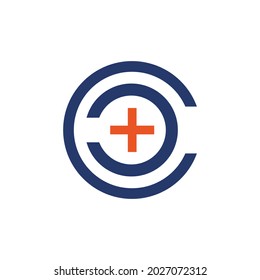 Plantilla de elemento de diseño de icono del logotipo del círculo inicial de la tarjeta médica más letra CC.