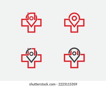 Medical Plus Pin Logo Bundle Set Concept symbol icon sign Element Design. Cross, Location, Medicine, Health Care Logotype. Vector illustration template

