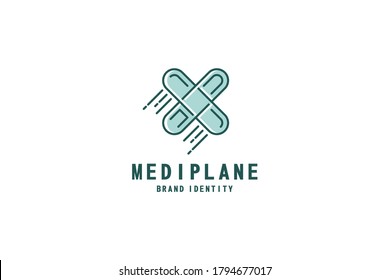 Medical Plus Shaped Plane, An Illustration Of Healthcare Logo Design, Clinic, First Aid Icon, Or Drug Industry Products. Fast Motion Design Concept.